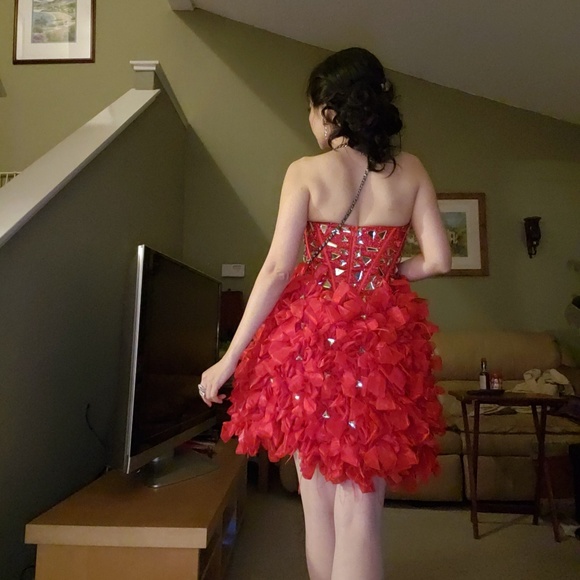 PARTY TIME SHORT prom pageant red silver dress - Picture 2 of 9